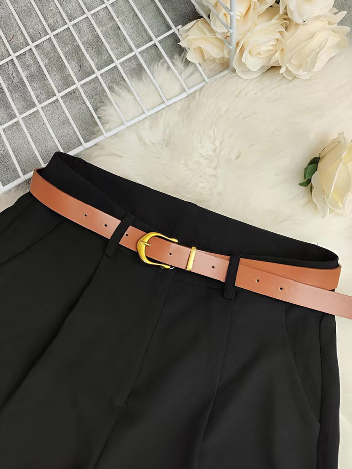 Solid Color Belted Wide Leg Loose Suit Pants Shorts