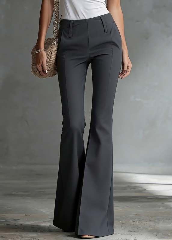 Style Dark Grey High Waist Patchwork Flared Pants Summer