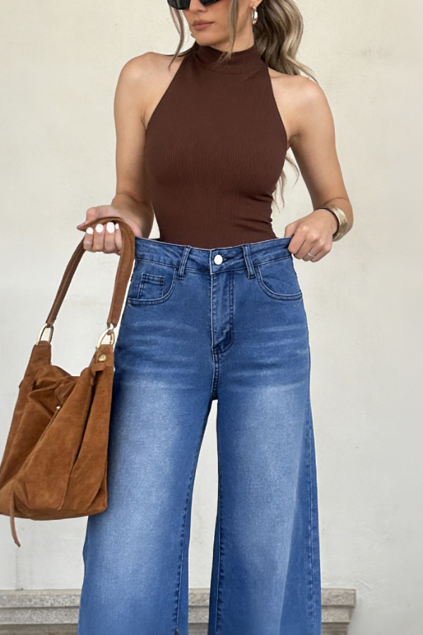Stylish High-wsted Pocket Casual Frayed Strght Leg Jeans