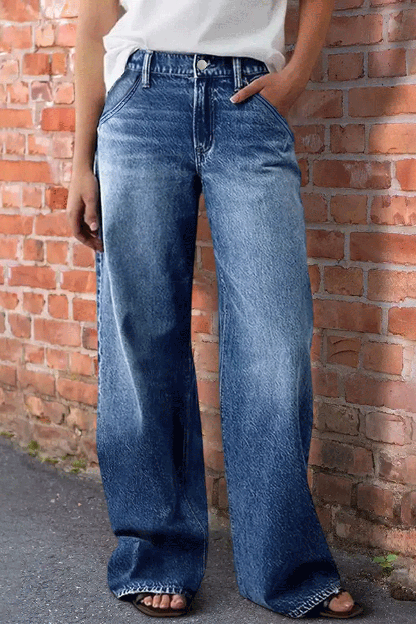 Stylish Pocket Casual Strght Wide Leg Women's Jeans