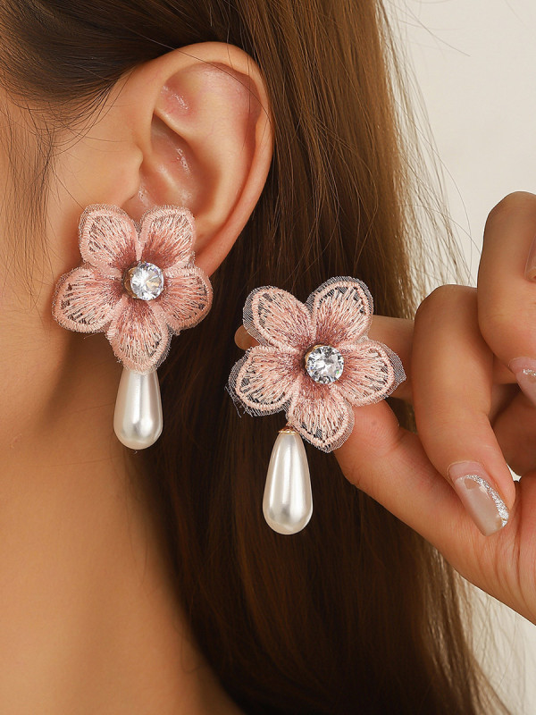 Rhine Stones Flower Shape Earrings Accessories