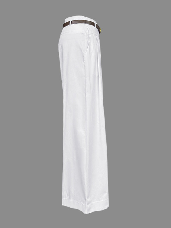 Loose Wide Leg Belted Solid Color Casual Pants Bottoms Trousers
