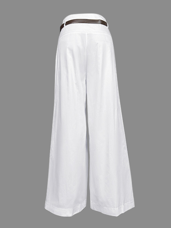Loose Wide Leg Belted Solid Color Casual Pants Bottoms Trousers
