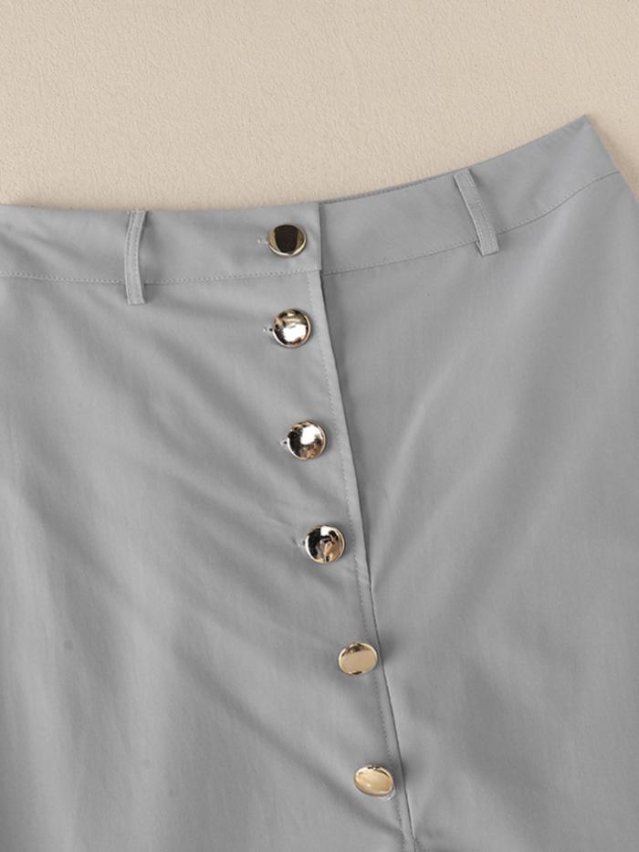 ✨Plus Size Color Block A-Line Skirt, with front buttons and pleated hem, elegant and versatile for daily wear.