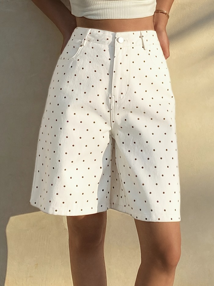 ✨ Polka Dot Printed Capri Jeans, casual wide leg design, soft washable fabric for daily and outdoor wear.