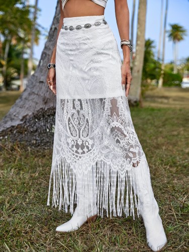 ✨ Elegant Lace Geometric Skirt | High-waisted slim fit with side slit, delicate openwork design. Versatile for all seasons, stylish casual and formal wear
