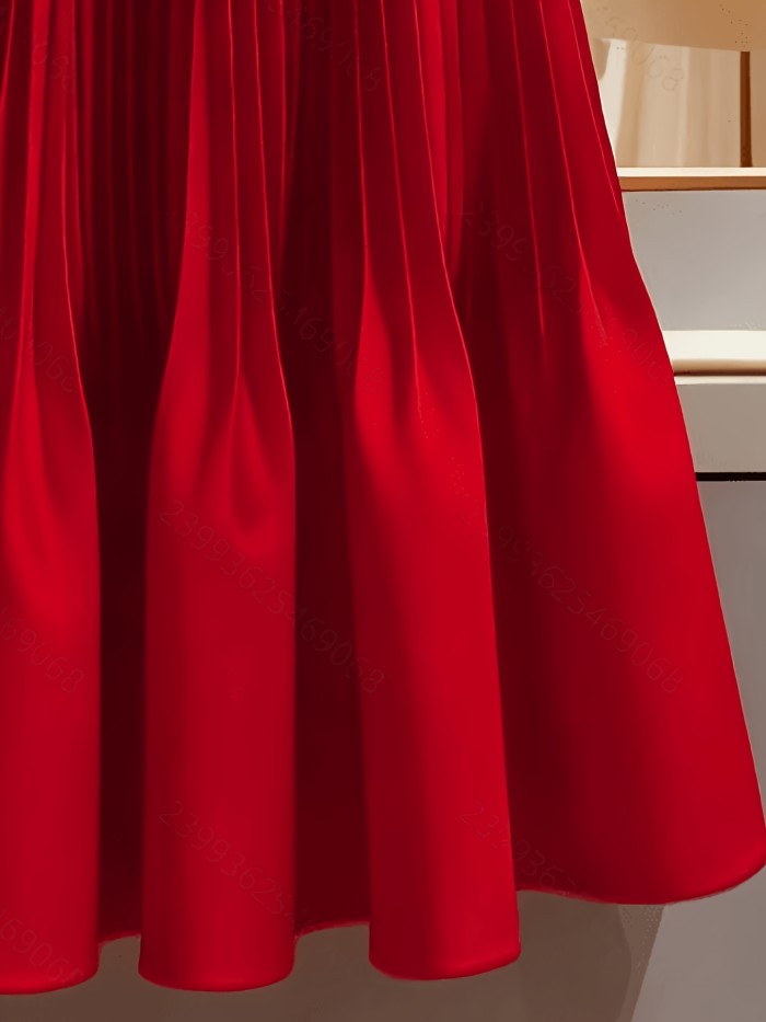 Women'S Elegant Solid Pleated Skirt