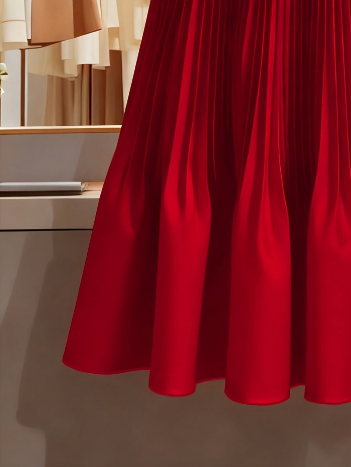 Women'S Elegant Solid Pleated Skirt