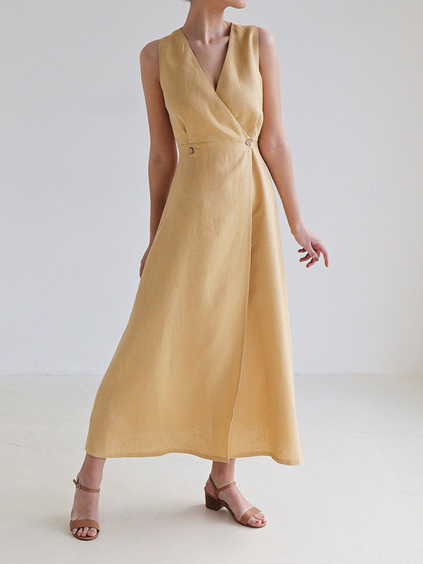 Split-Joint Sleeveless Loose V-Neck Maxi Dresses