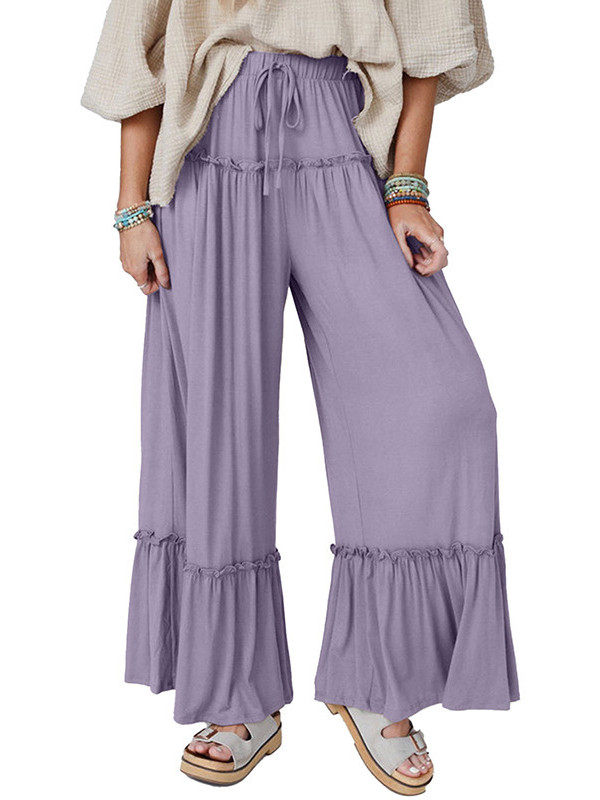 Solid Color Pleated Loose High Waisted Trousers Pants