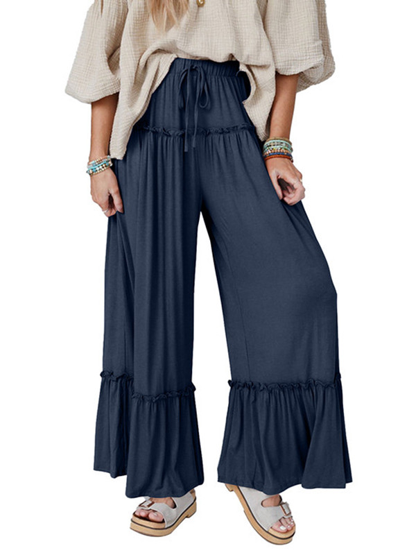Solid Color Pleated Loose High Waisted Trousers Pants