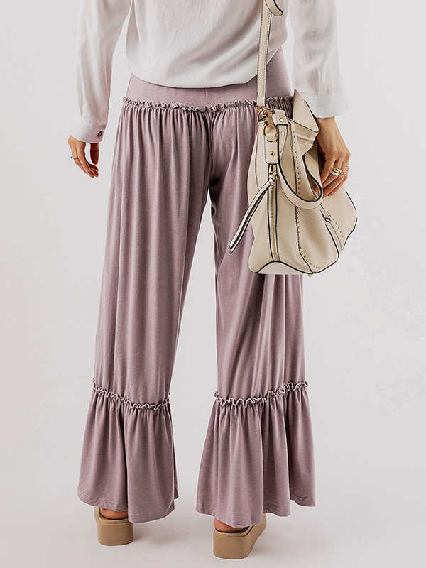 Solid Color Pleated Loose High Waisted Trousers Pants
