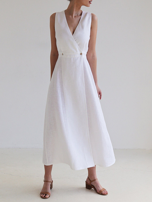 Split-Joint Sleeveless Loose V-Neck Maxi Dresses