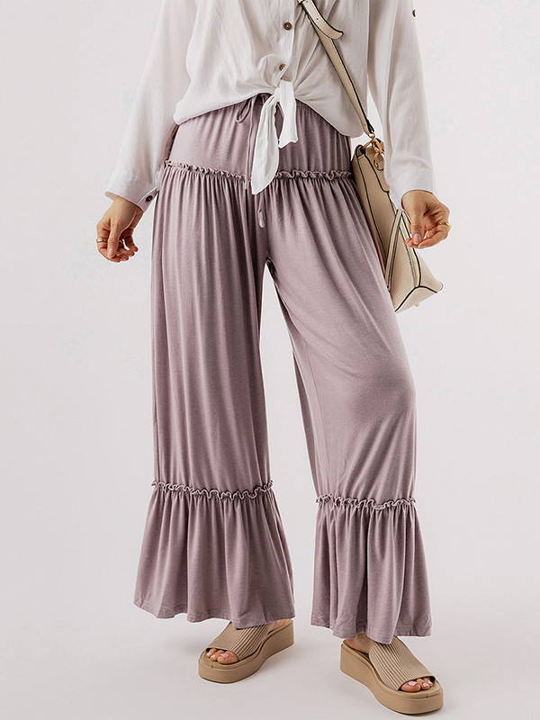 Solid Color Pleated Loose High Waisted Trousers Pants