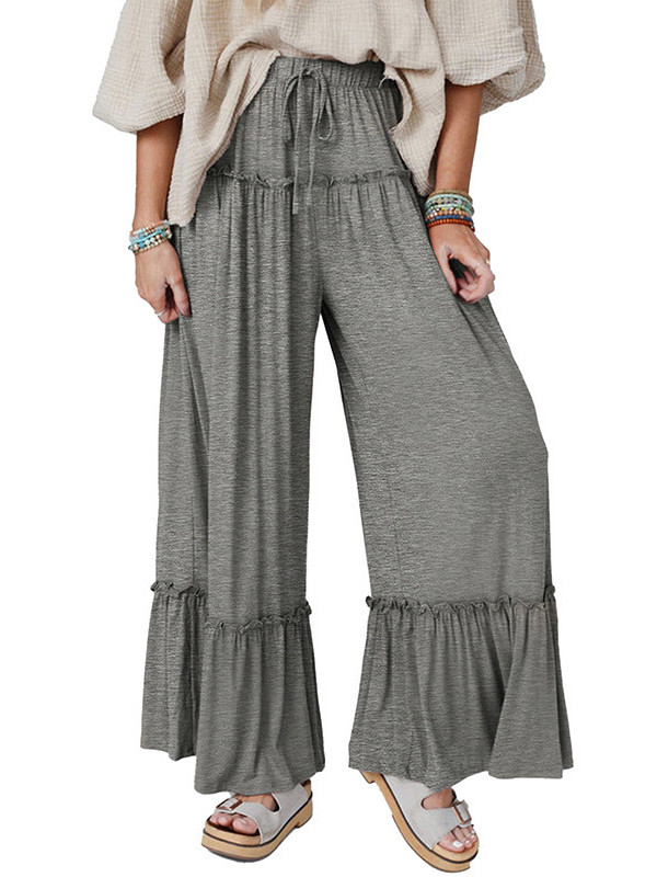 Solid Color Pleated Loose High Waisted Trousers Pants