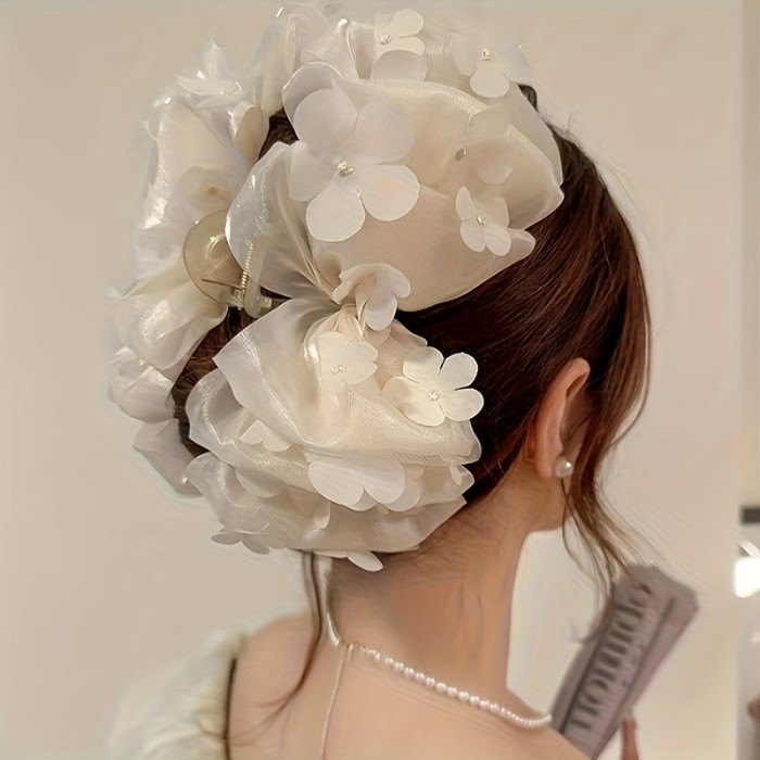 New Multi-Layer Mesh Bow Claw Clip, Large Hair Clamp for Back of Head, Elegant Updo Hairpin