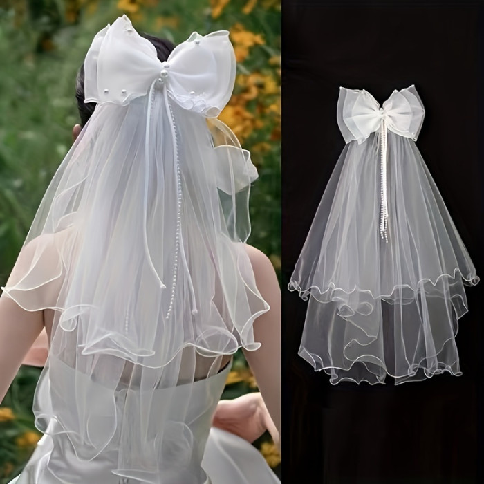 ✨Double Bow Lace Bridal Veil 🤍