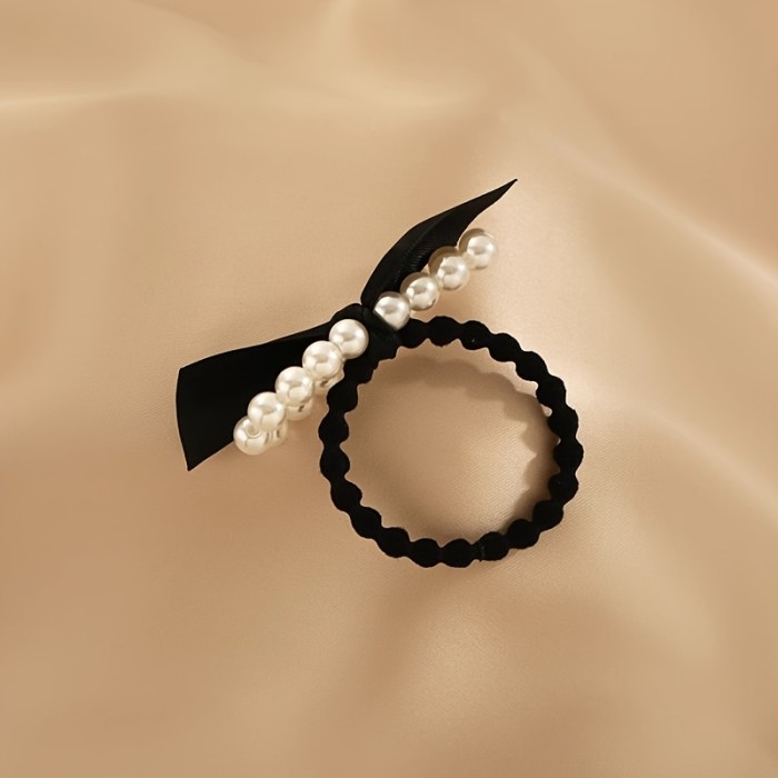 🖤 Black Pearl Bow Headband Set | Romantic Luxury Hair Accessory