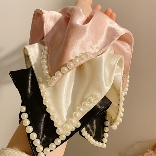 ✨French Vintage Satin Hair Tie White Square Scarf Design High End Hair Accessory For Women
