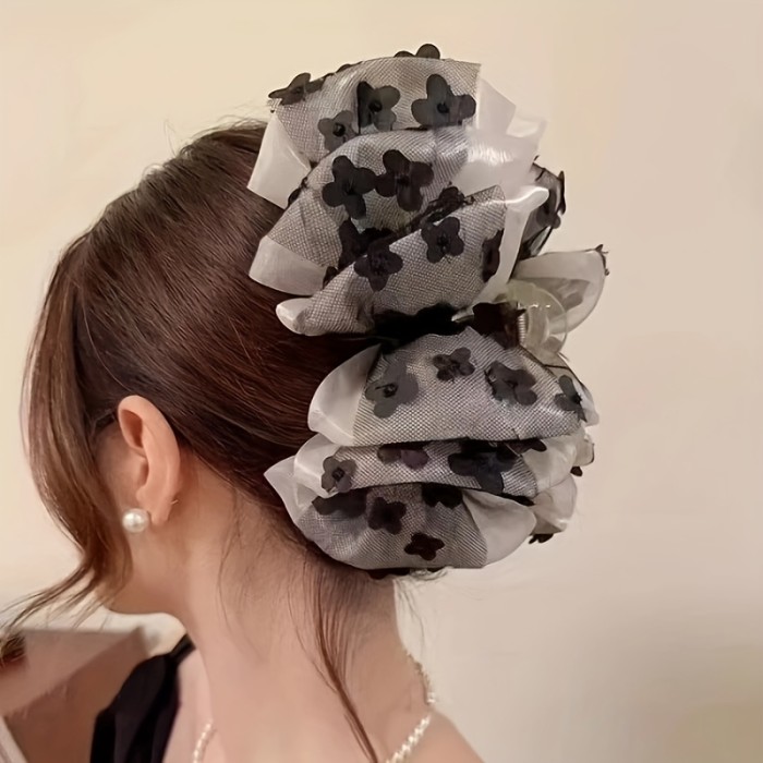 New Multi-Layer Mesh Bow Claw Clip, Large Hair Clamp for Back of Head, Elegant Updo Hairpin