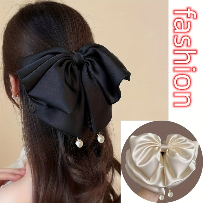 ✨High End Plastic Bead Satin Bow Hair Claw Perfect For Daily Commute And Multi Scene Wear