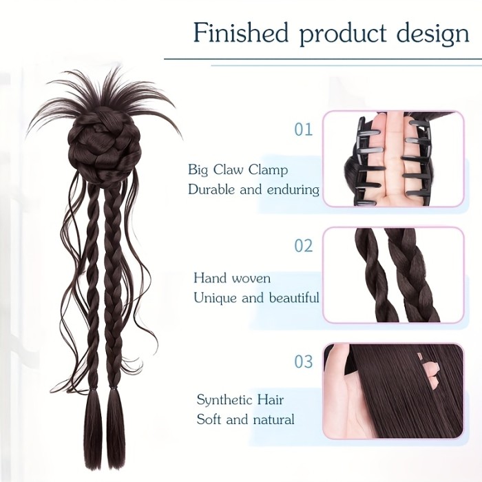 20 Inch Long Flower Bud Dragon Whisker Twisted Braid Ponytail Synthetic Claw Clip Flower Bud Twisted Braid