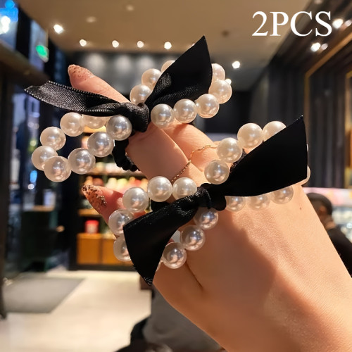 🖤 Black Pearl Bow Headband Set | Romantic Luxury Hair Accessory