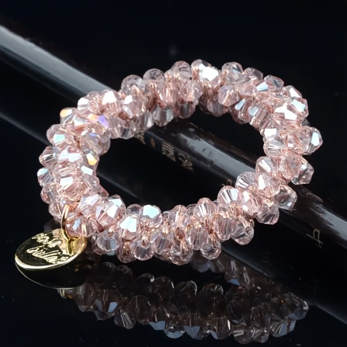 ✨4Pcs Pearl Rhinestone Hair Tie Set With Beaded Charms In Pink Peach White Golden Elegant Stylish Hair Accessories