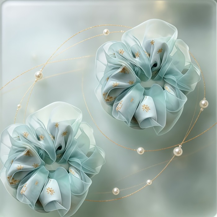 ✨Pastel Floral Organza Scrunchies Elegant Sheer Hair Bands For Bridal And Daily Wear