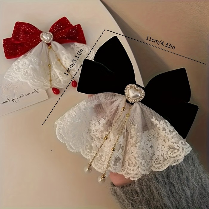 🎀 Elegant Lace Tassel Bow Hair Clip Delicate Decor For Women And Teens Graduation Wear