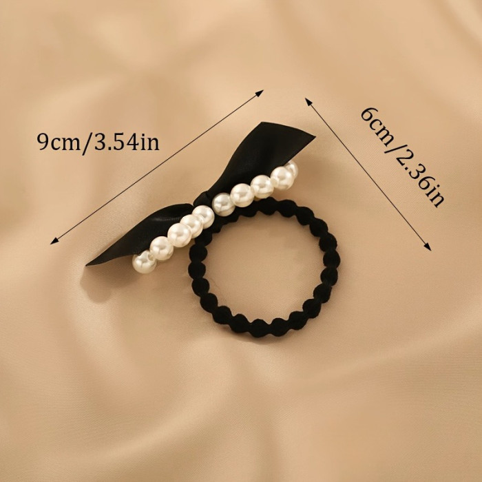 🖤 Black Pearl Bow Headband Set | Romantic Luxury Hair Accessory