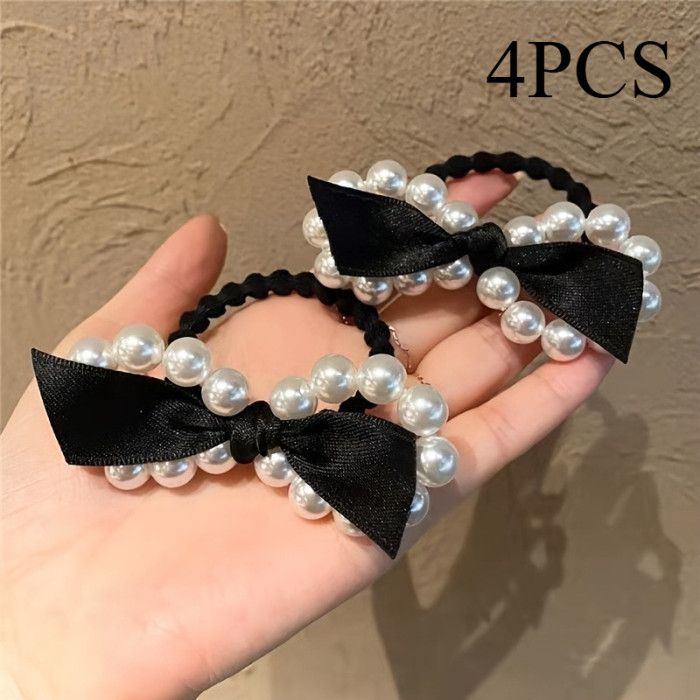 🖤 Black Pearl Bow Headband Set | Romantic Luxury Hair Accessory