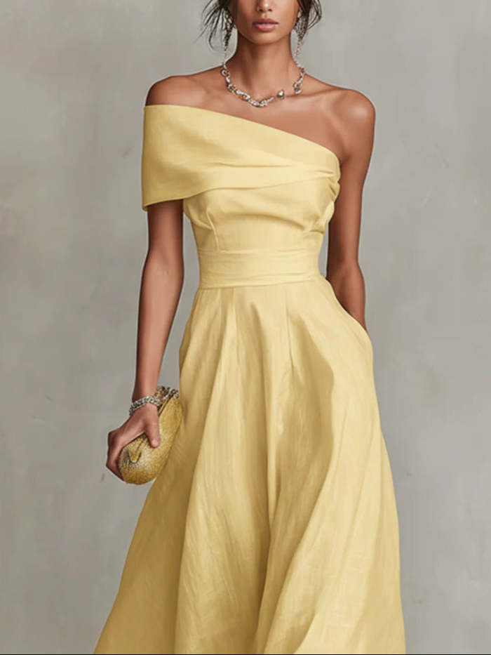 Elegant Yellow One-Shoulder Neckline Dress