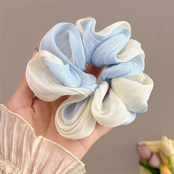 2pcs Iridescent Gradient Mesh Tummy Hair Ties, Gentle Style Temperament High Aesthetic Hair Scrunchies