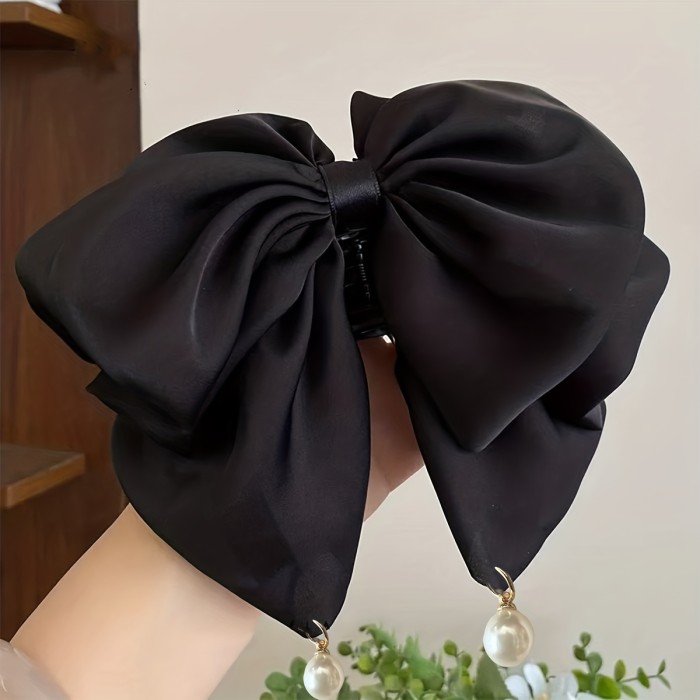 ✨High End Plastic Bead Satin Bow Hair Claw Perfect For Daily Commute And Multi Scene Wear