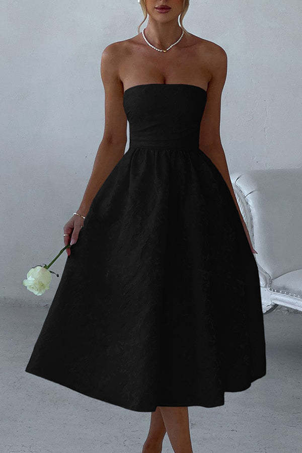 Jacquard Fabric Strapless Open Back Elegant Slim Midi Dress