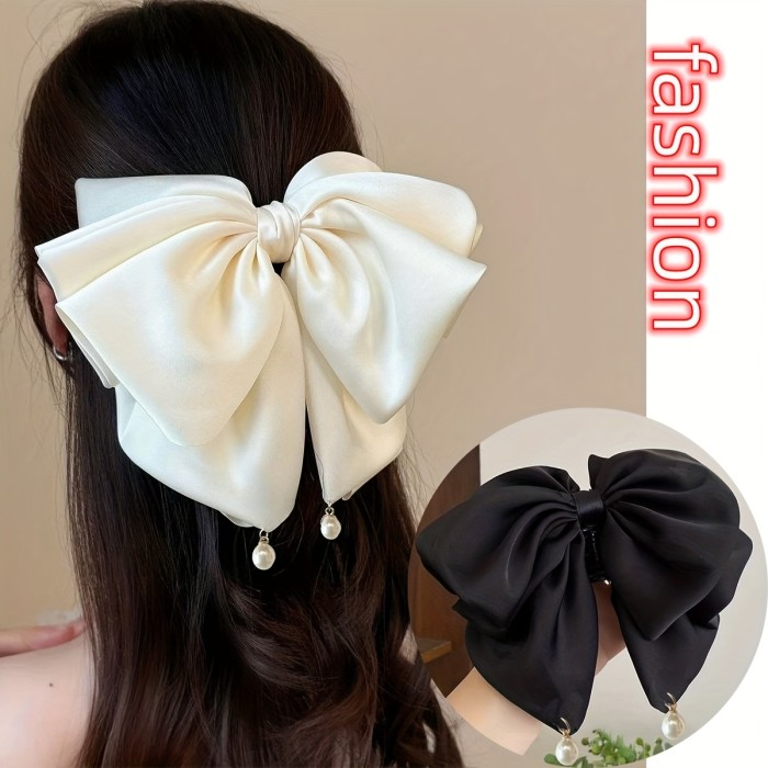 ✨High End Plastic Bead Satin Bow Hair Claw Perfect For Daily Commute And Multi Scene Wear
