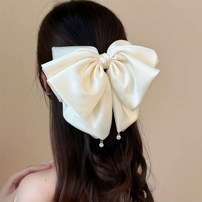 ✨High End Plastic Bead Satin Bow Hair Claw Perfect For Daily Commute And Multi Scene Wear