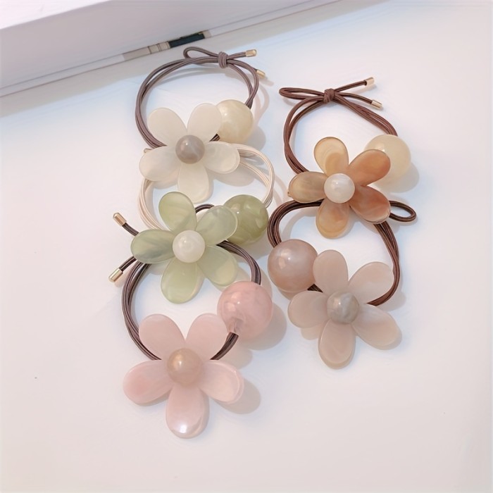 Jelly Color Cute Flower Hair Tie Tying Hair Rope High Elastic Ponytail Hair Circle Versatile Hair Rope Hair Additions