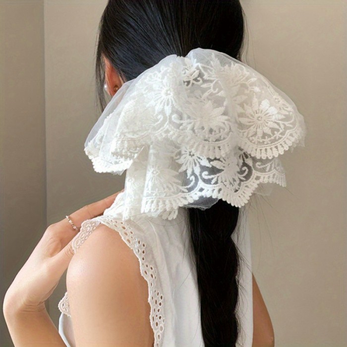 ✨Plus Size Lace Embroidered Hair Tie Elegant Elastic Design Ideal For Low Ponytail And Bun