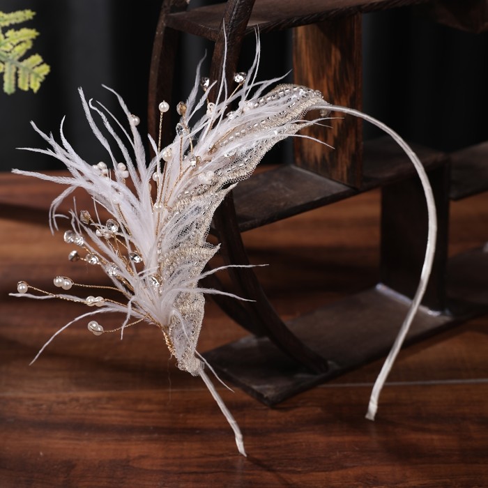 ✨Korean Feather Forest Headband 🪶Ethereal Bridal Hairband Ideal For Performance Travel And Photography