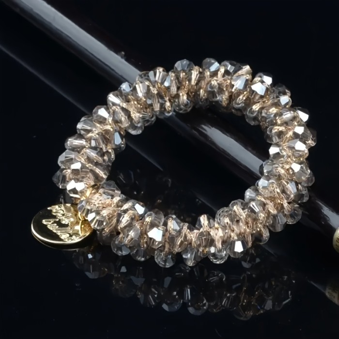 ✨4Pcs Pearl Rhinestone Hair Tie Set With Beaded Charms In Pink Peach White Golden Elegant Stylish Hair Accessories