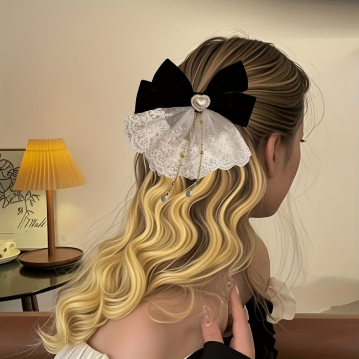 🎀 Elegant Lace Tassel Bow Hair Clip Delicate Decor For Women And Teens Graduation Wear