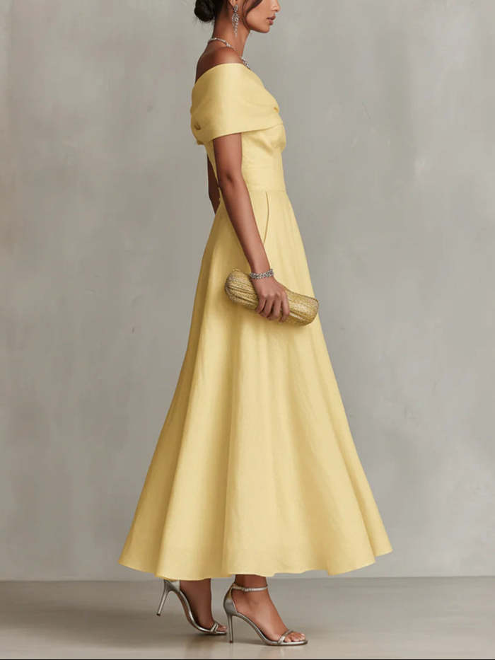 Elegant Yellow One-Shoulder Neckline Dress