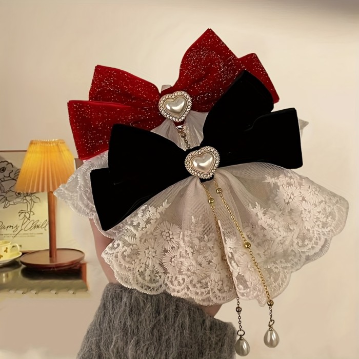 🎀 Elegant Lace Tassel Bow Hair Clip Delicate Decor For Women And Teens Graduation Wear