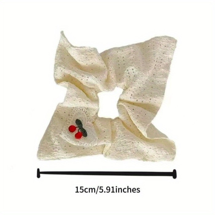 ✨Cherry White Hollowed Out Square Scrunchie Sweet Girly Fabric Hair Tie For Daily Styling