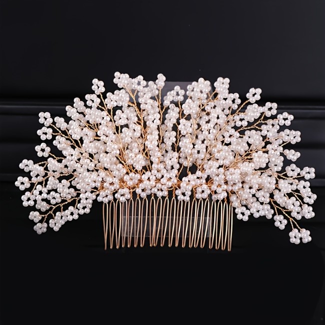 ✨Elegant White & Golden Floral Hair Comb 🤍Luxury Bridal Hairpin Perfect For Wedding & Formal Occasions