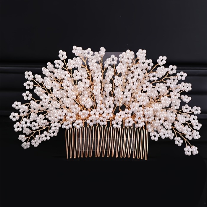 ✨Elegant White & Golden Floral Hair Comb 🤍Luxury Bridal Hairpin Perfect For Wedding & Formal Occasions