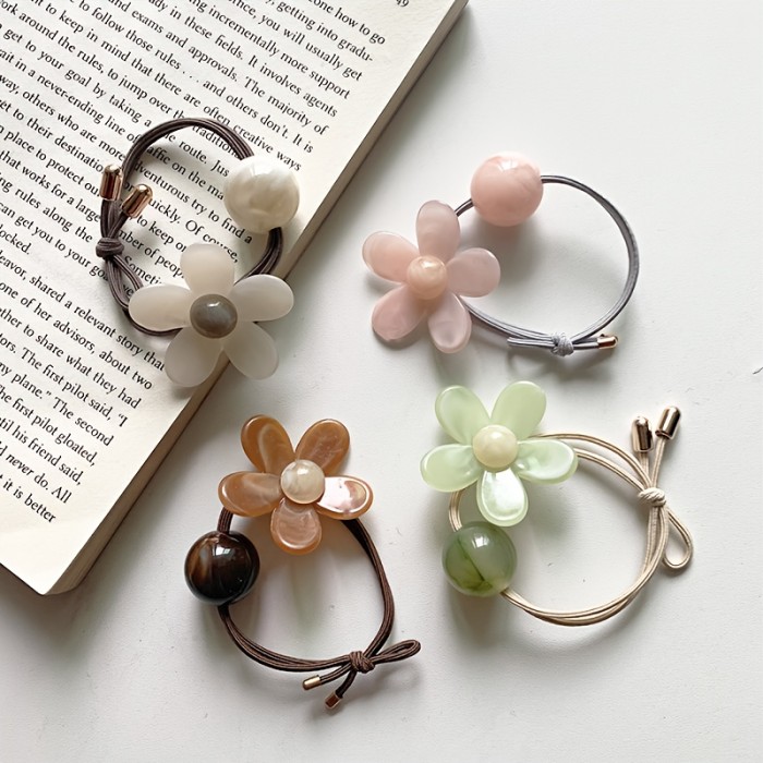 Jelly Color Cute Flower Hair Tie Tying Hair Rope High Elastic Ponytail Hair Circle Versatile Hair Rope Hair Additions