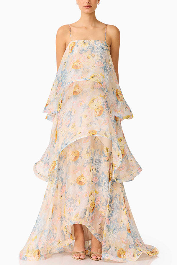Women's Fashion Solid-Color Sleeveless Cotton-Linen V-Neck Flared Dress with Ruffles